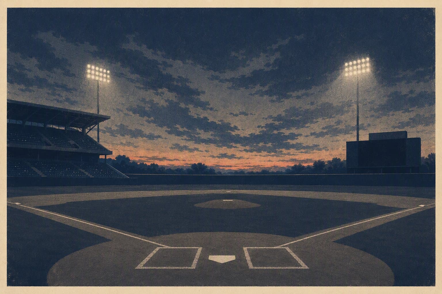 baseball stadium night - illustration, Jake Team LLC