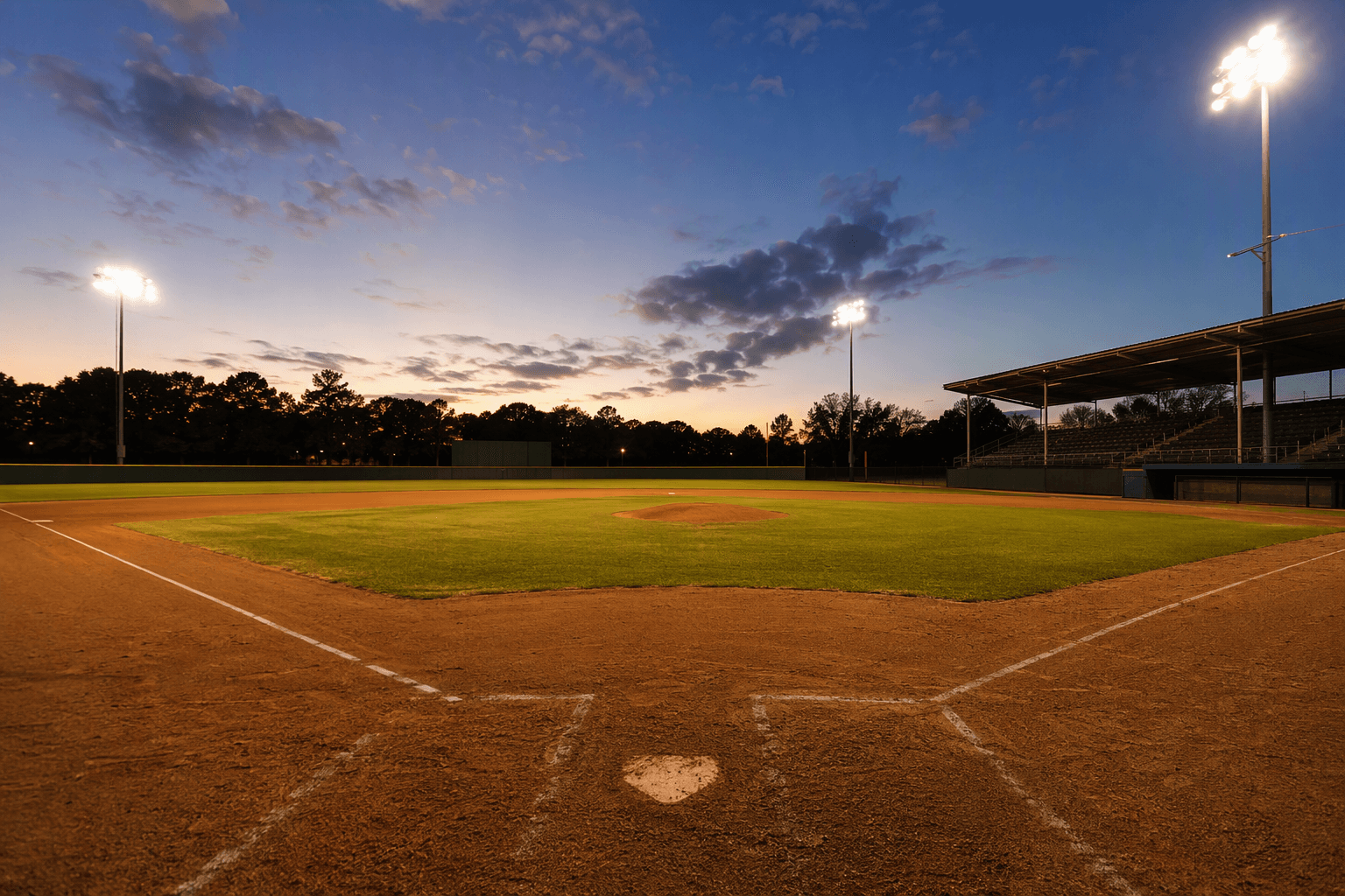 Baseball stadium dusk - illustration, Jake Team LLC