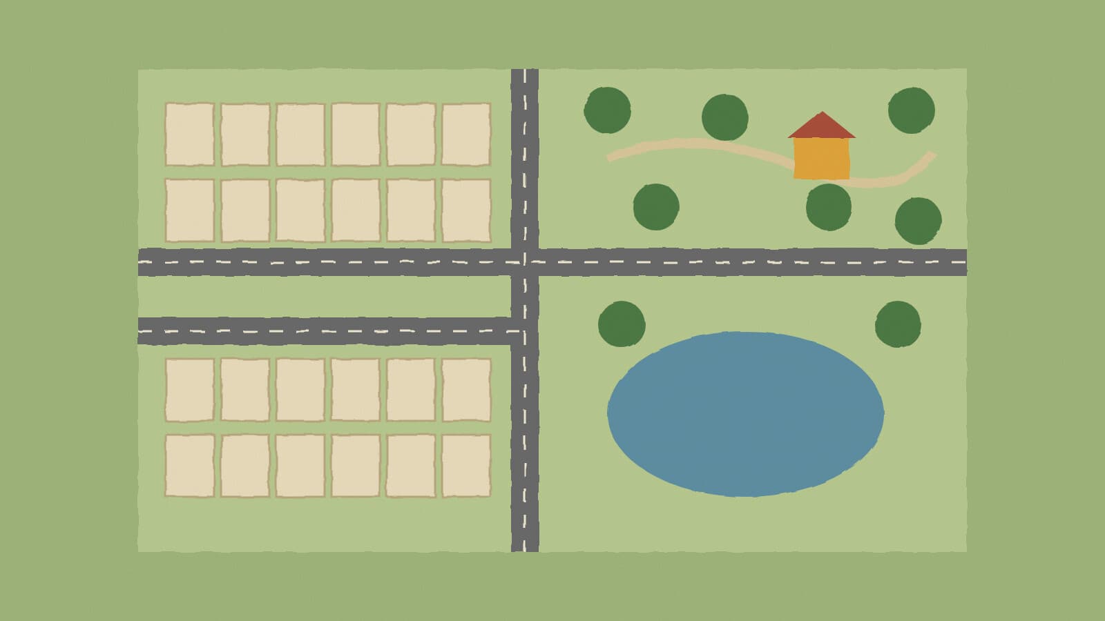 Subdivision plat with park - illustration, Jake Team LLC