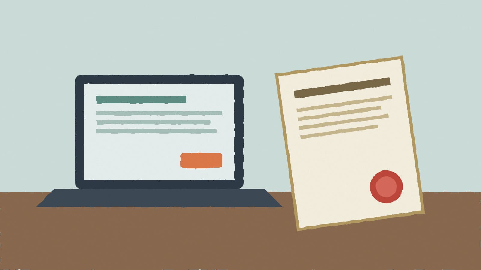Certificate and laptop screen - illustration, Jake Team LLC