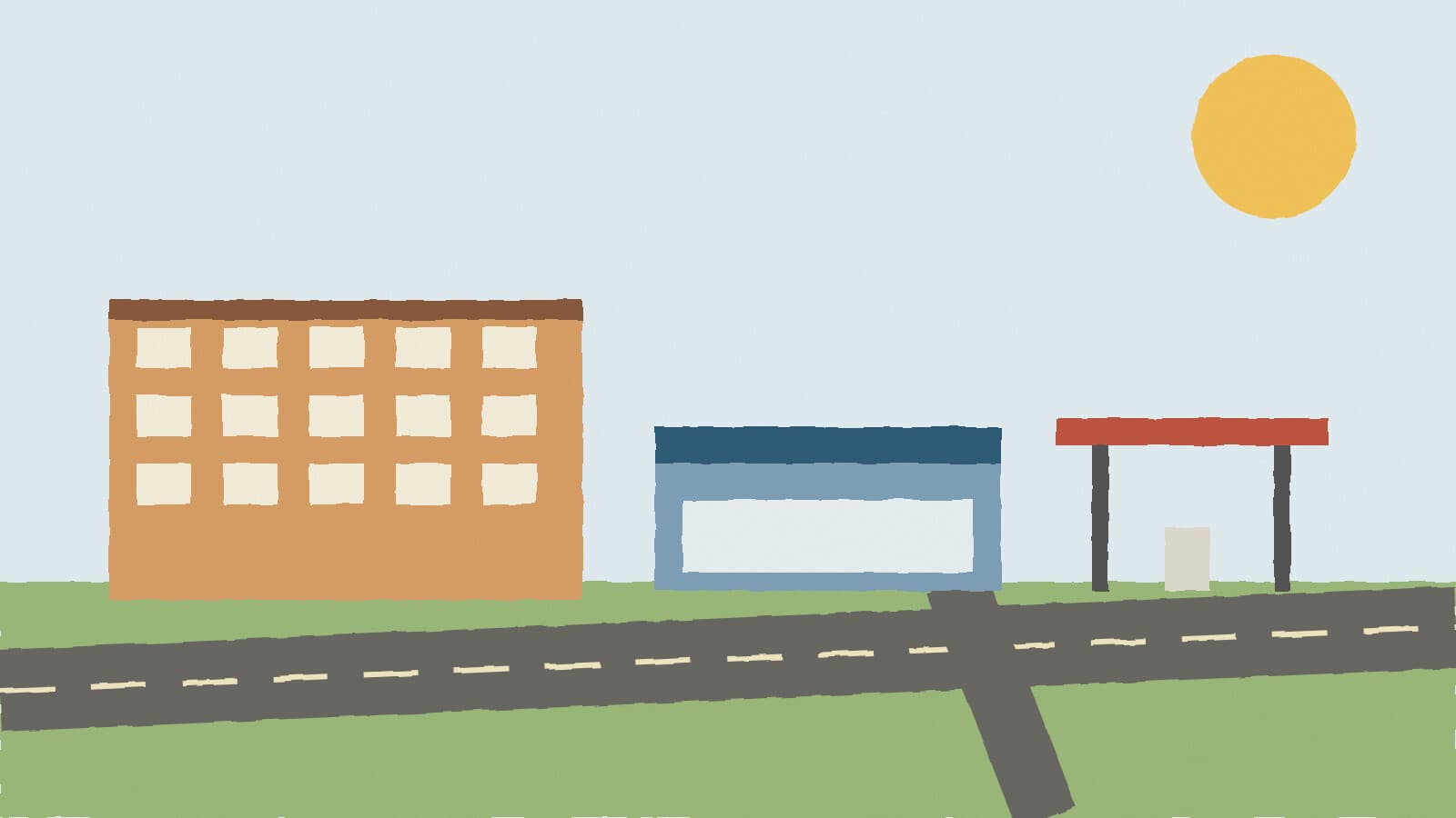 Highway corner shops and apartments - illustration, Jake Team LLC