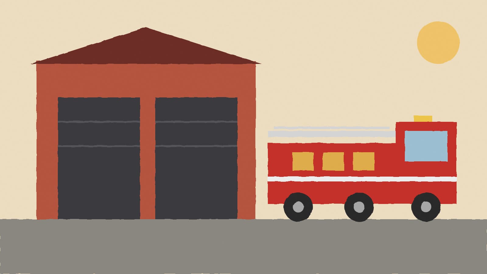 Fire station and engine - illustration, Jake Team LLC