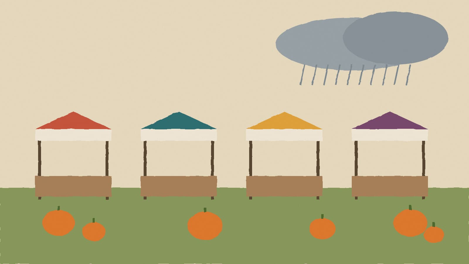 Festival booths under clouds - illustration, Jake Team LLC